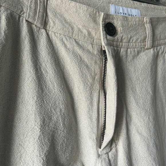 I Love Ugly - Size Medium - Off White - Cotton & Linen Blend Ankle Length Pants - Picture 4 of 5